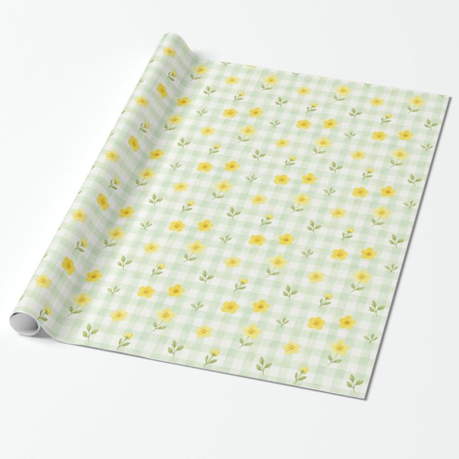 Papel de Presente de Aquarela com Flor Amarela e X (Desenrolado)