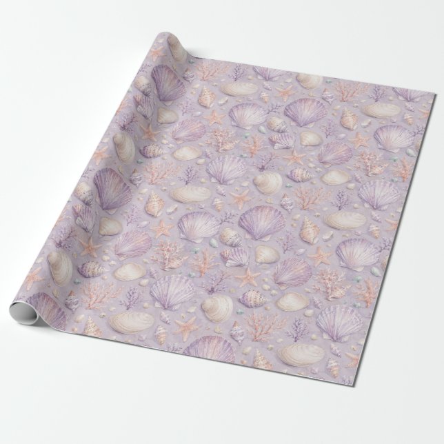 Papel de Presente de Aquarela de Concha de Lavanda (Desenrolado)