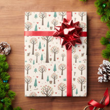 Papel de Presente de Árvores da Floresta Desenhada