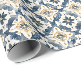Papel de Presente de Azulejo Mediterrâneo, Azul e