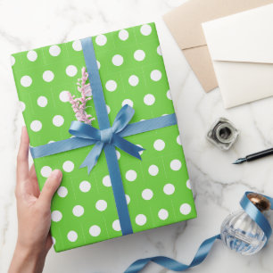 Papel de Presente de Bolinhas Branco e Verde