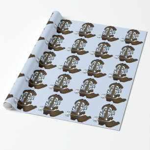 Papel de Presente de Bota de Cowboy Marrom e Azul