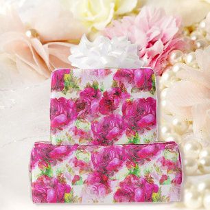 Papel de Presente de Casamento com Rosas Rosa