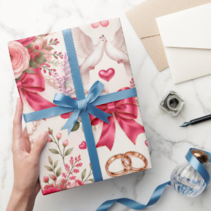 Papel de Presente de Casamento Floral com Rosas Co