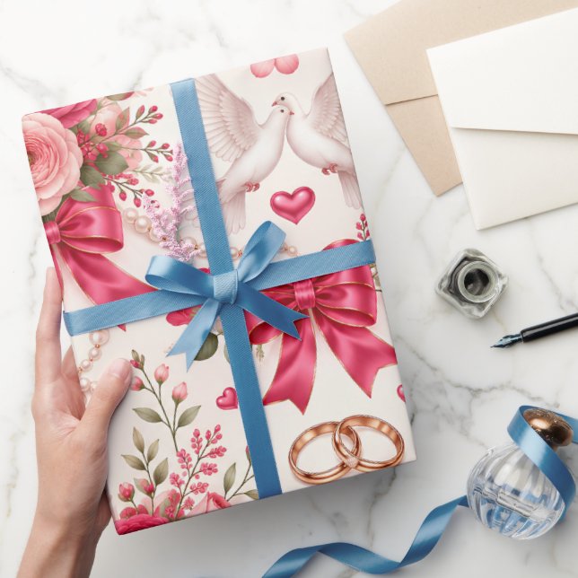 Papel de Presente de Casamento Floral com Rosas Co (Presentear)