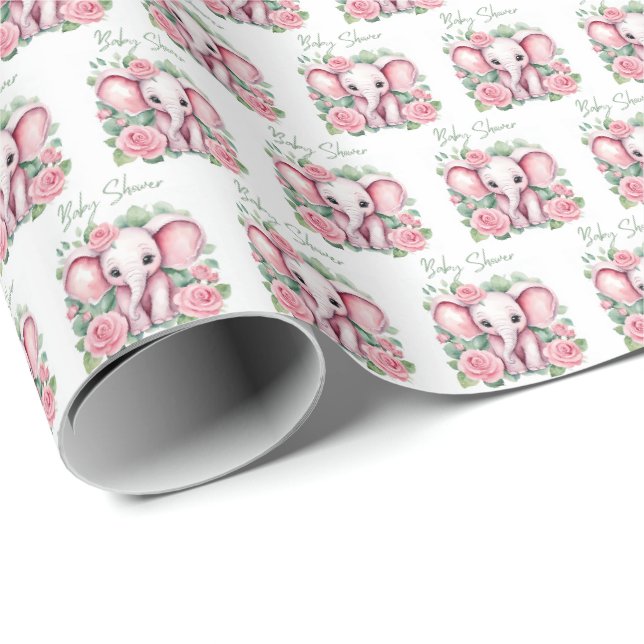 Papel de Presente de Chuveiro de Bebê Menina Elefa (Ponta do rolo)