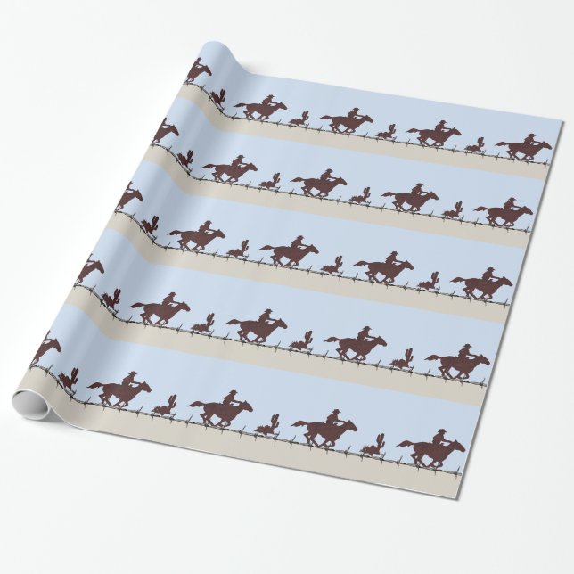 Papel de Presente de Cowboy com Arame Farpado (Desenrolado)