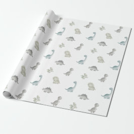 Papel de Presente de Dinossauro em Aquarela Sage e