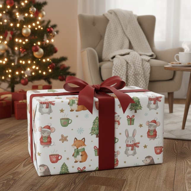 Papel de Presente de Férias Amigos da Floresta Aco (Cozy Forest Friends Holiday Gift Wrap)