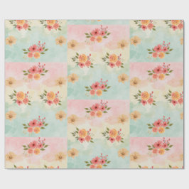 Papel de Presente de Grade Floral de Aquarela da P