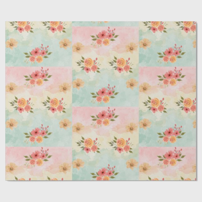 Papel de Presente de Grade Floral de Aquarela da P (Aberto)