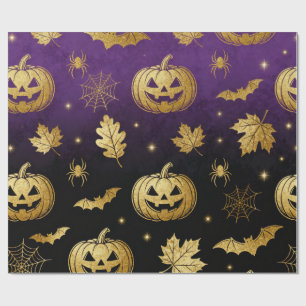 Papel de Presente de Halloween com Brilho Dourado