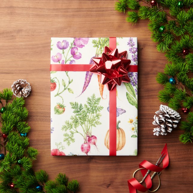 Papel de Presente de Jardim de Legumes em Aquarela (Presente de Natal)