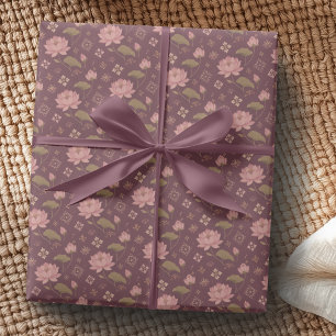 Papel de Presente de Lótus Burgundy e Dourado Anti