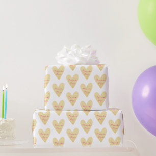 Papel De Presente De Miss para Mrs Padrão Coração de Ouro Elegante