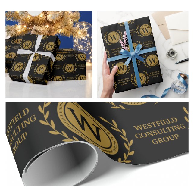 Papel de Presente de Monograma Comercial Elegante  (Professional Elegant Business Monogram Gift Wrap gold corporate simple crafts party wrapping paper )