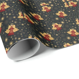Papel de Presente de Natal - Anjos e Flocos de Nev