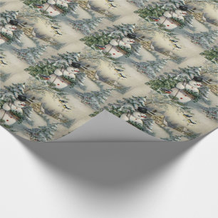 Papel de Presente de Natal/Boneco de Neve e Cabana