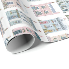 Papel de Presente de Natal Casas Aquarela Encantad