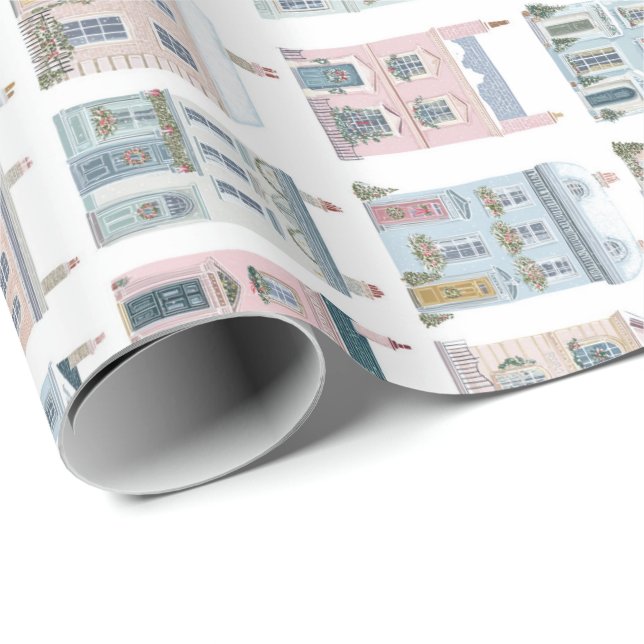Papel de Presente de Natal Casas Aquarela Encantad (Ponta do rolo)
