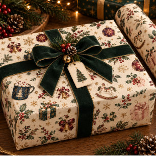 Papel de Presente de Natal com Aquarela de Luxo