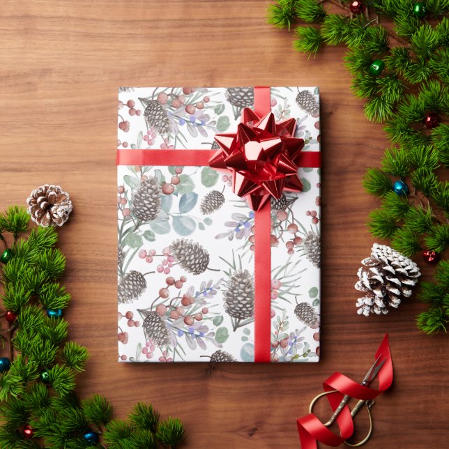 Papel de Presente de Natal com Folhagem de Inverno (Presente de Natal)