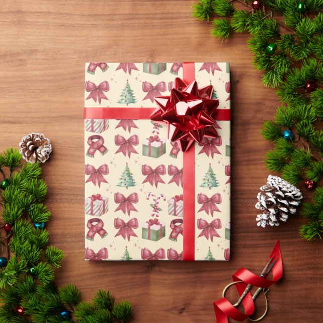 Papel de Presente de Natal com Padrão de Aquarela (Presente de Natal)