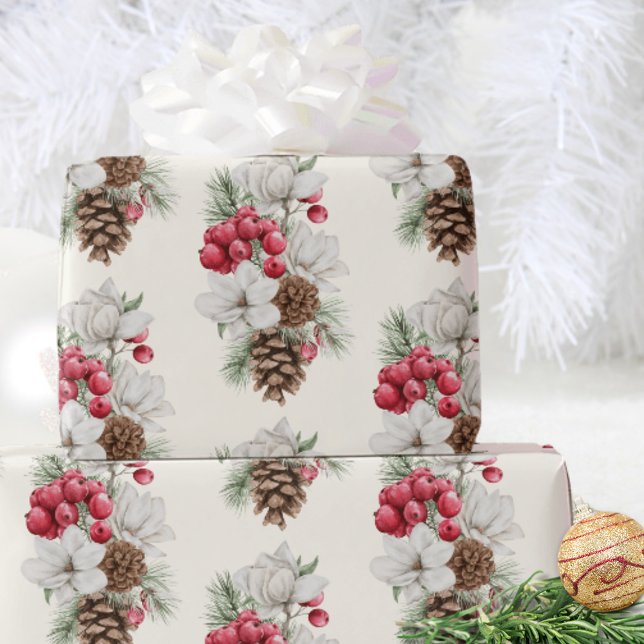 Papel de Presente de Natal com Pinhas de Magnólia (Criador carregado)