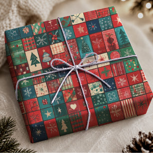 Papel de Presente de Natal com Remendo Azul e Verm