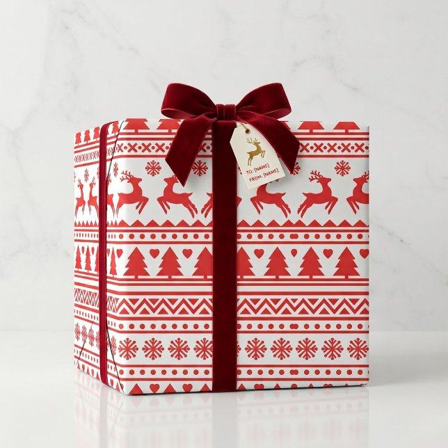 Papel de Presente de Natal com Rena Vermelha e Bra (Bring the sweater look home.)