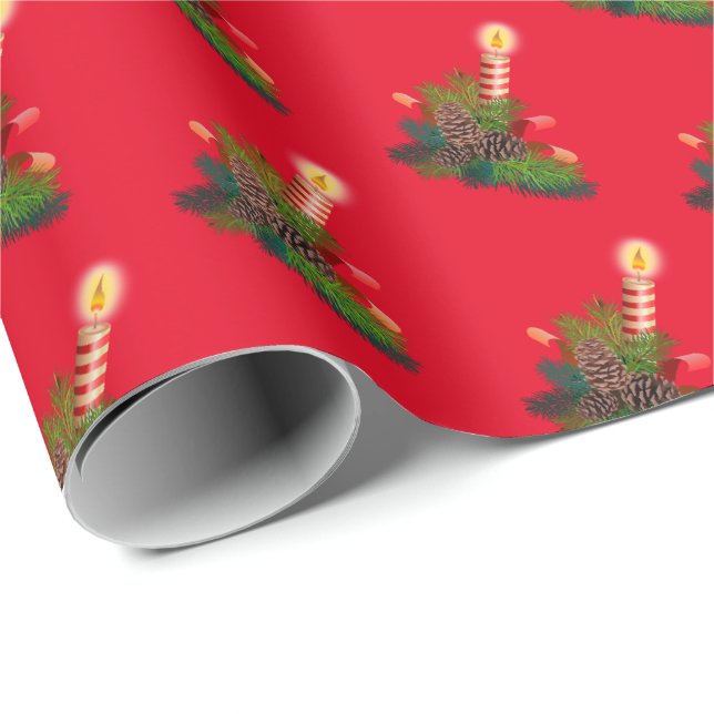 Papel de Presente de Natal com Tema de Vela Vermel (Ponta do rolo)