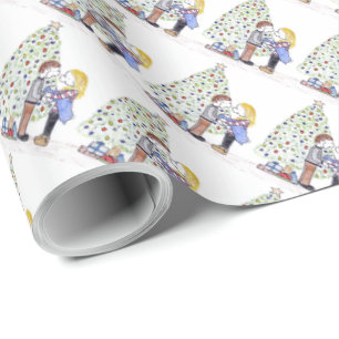 Papel de presente de Natal da família de Pessoas d