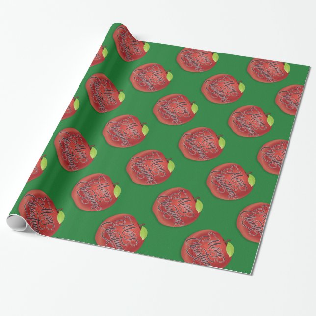 Papel de Presente de Natal de Maçã Vermelha e Verd (Desenrolado)