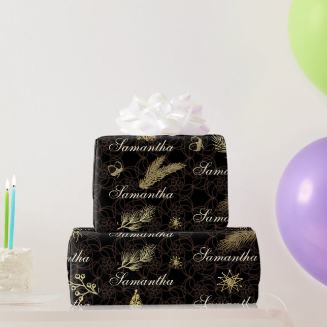 Papel de Presente de Natal Preto e Dourado Persona (Presentes para festas)