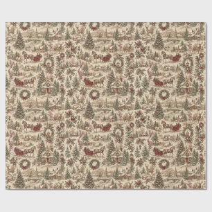 Papel de Presente de Natal Toile Vintage   Veado &