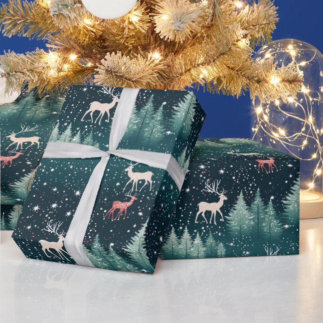 Papel de Presente de Natal Tradicional com Rena Fo (Feriados)