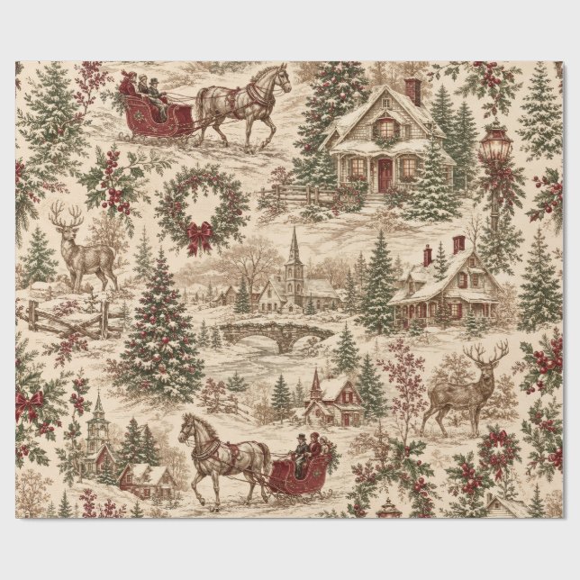 Papel de Presente de Natal Vintage Toile | Veado & (Aberto)