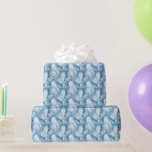 Papel de Presente de Noiva com Padrão de Pena Azul