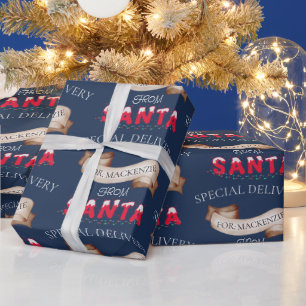Papel De Presente De Papais noeis Seu Nome no Marinho Azul Natal