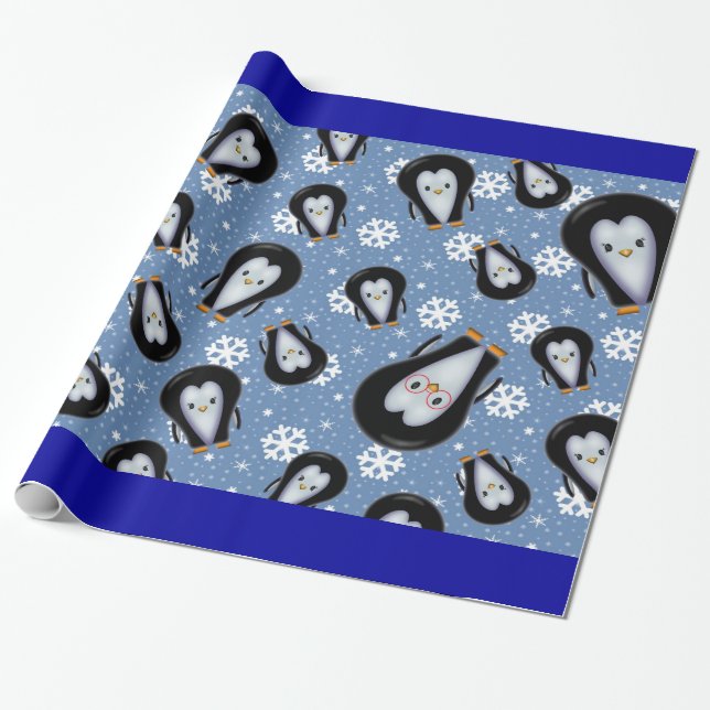 Papel de Presente de Pinguins Fofos na Neve (Desenrolado)