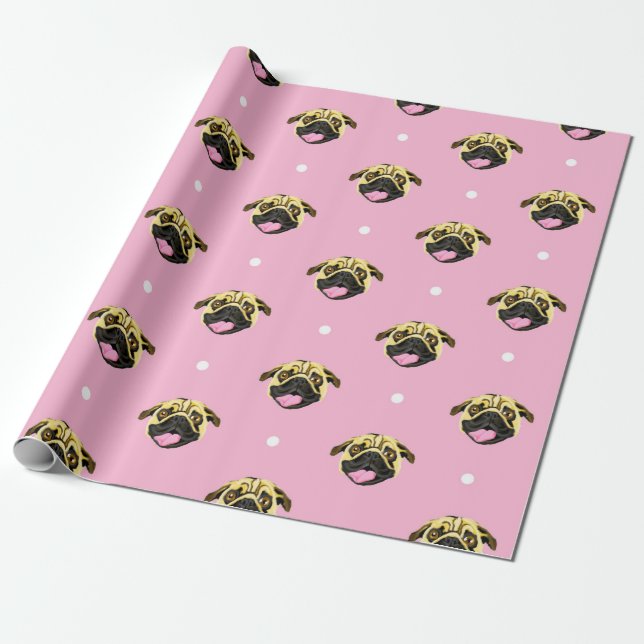 Papel de Presente de Pug Rosa Bebe (Desenrolado)