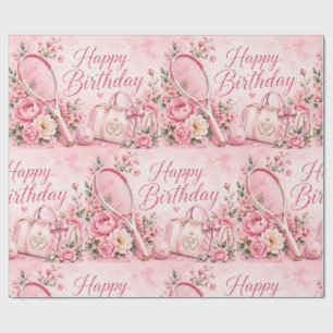 Papel de presente de tênis rosa com ilustração flo