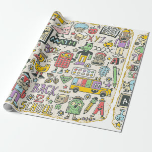 Papel De Presente De volta à escola, conjunto de rabiscos coloridos