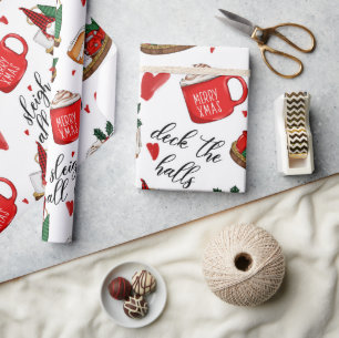 Papel De Presente Deck The Halls Divertido Comida Natal