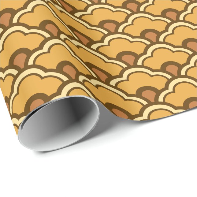 Papel De Presente Deco Chinês Escalços, Mostarda Dourada e Marrom (Ponta do rolo)