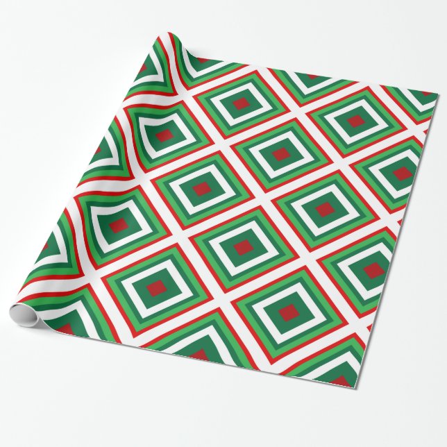 Papel De Presente Deco de Arte de Natal Verde e Vermelho (Desenrolado)