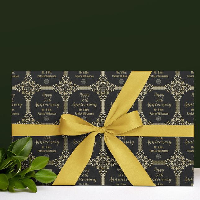 Papel De Presente Deco de Arte do 50º Aniversário do Casamento Monog (Criador carregado)