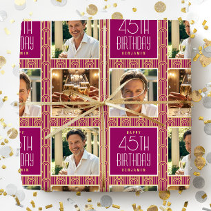 Papel De Presente Deco Personalizado Foto Aniversário Rosa Dourado C