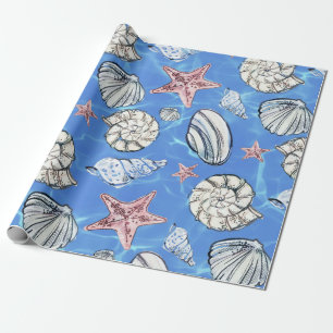 Papel De Presente Decor Costeiro Seashell Ocean Water