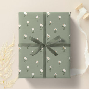 Papel De Presente Decoração Boho Floral Verde Cottagecore
